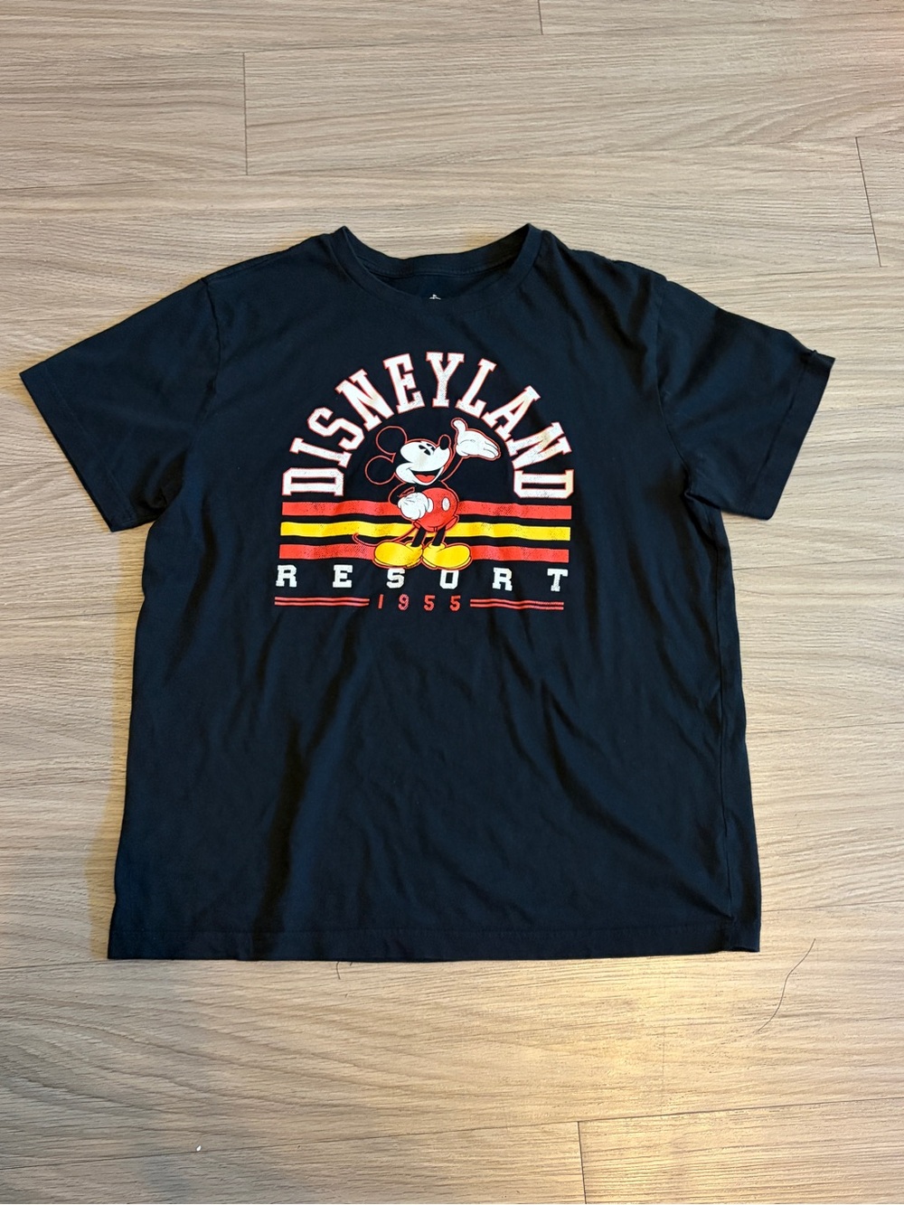 Disney Black Mickey Mouse Resort Graphic Tee with Red and Yellow Accents